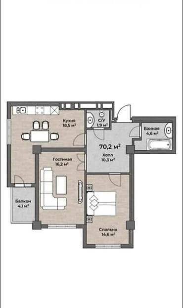 недвижимост: 2 комнаты, 70 м², 11 этаж — 1