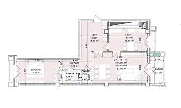 продаю сотку: 2 комнаты, 100 м², 3 этаж, ПСО (под самоотделку) — 1