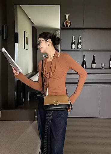 чемодан для одежды: Сумка кросс-боди, двухцветная (карамельный верх/черный низ) - — 3