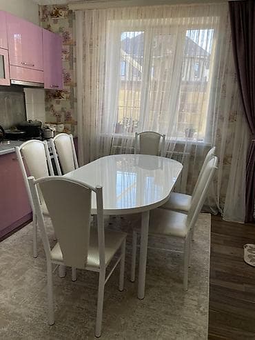 стеклянные кухонные столы: Обеденная группа: стол овальной формы + 6 стульев - Цвет: белый — 5