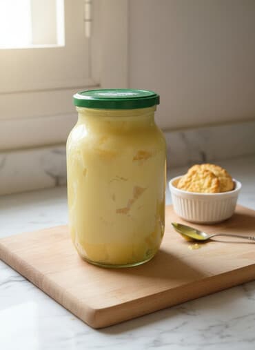 продам мед: Таза сары май - Объем: около 1 л (стеклянная банка с винтовой — 1