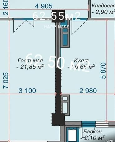 кокташ: 2 комнаты, 62 м², Элитка, 6 этаж, Готовая ПСО (под самоотделку) — 2