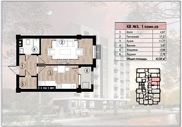 1 комнатная квартира арча бешик: 1 комната, 43 м², Элитка, 7 этаж, Готовая ПСО (под самоотделку) — 10