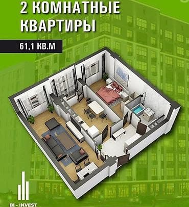2 комнаты, 61 м², Элитка, 9 этаж, Евроремонт