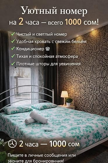 1000: 1 комната, Люкс, элитка, Ошский рынок / базар, Душевая кабина, Постельное белье, Кондиционер — 2