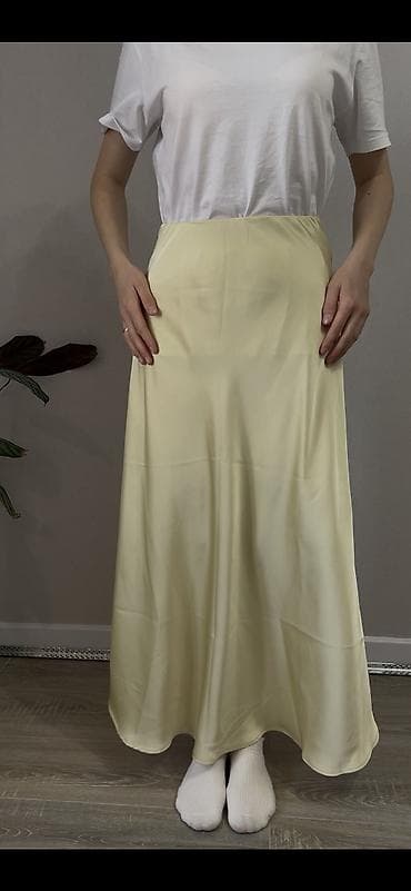 атласный топ: Юбка, Модель юбки: Прямая, Миди, Атлас, Высокая талия — 5