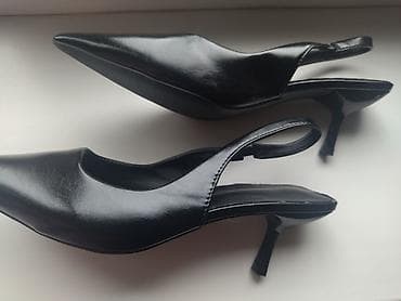 Айымдардын бут кийими: Черные женские туфли slingback с острым носком и устойчивым каблуком — 2