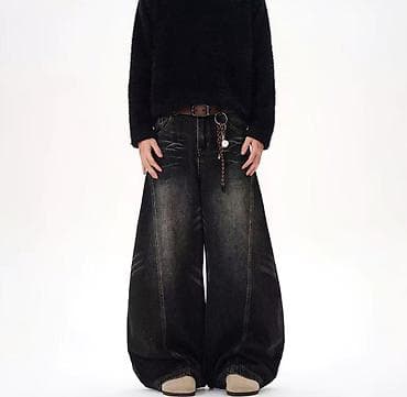 мужские барсетки: Широкие джинсы Baggy / Wide Leg – чёрный винтаж Стильные широкие — 3