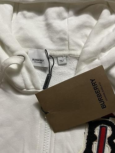 Толстовки: Белая худи на молнии Burberry с капюшоном - Классический крой, мягкий — 5