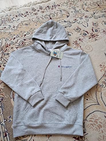 nike tech flece: Худи Champion, серое меланж - Классическая модель с капюшоном на — 1