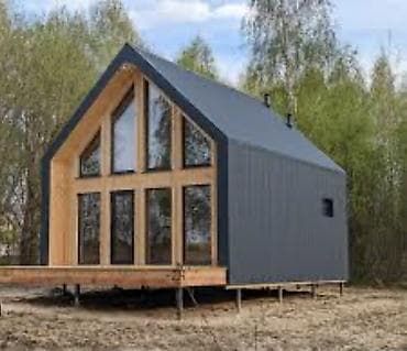 терраса: Современный модульный дом в стиле A-frame/барнхаус Строим A-frame — 1