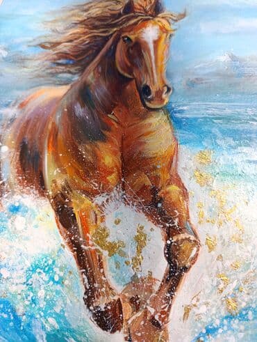 спортивные костюмы для девочек: Картины Картина Лошадь Картина "Лошадь на Иссык-Куле", холст,лен — 5