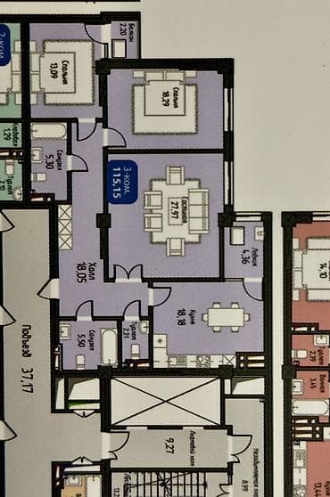 gala group: 3 комнаты, 115 м², Элитка, 12 этаж, Готовая ПСО (под самоотделку) — 3