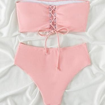 купальники с кружевом: Женский раздельный купальник-бикини, размер М - Цвет: нежно-розовый — 1