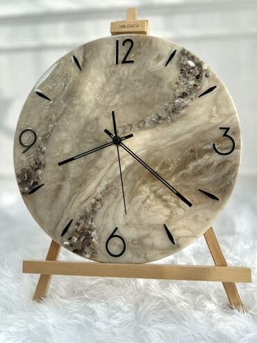 Настенные часы, диаметр 35 см - Дизайн: мраморные переливы с
