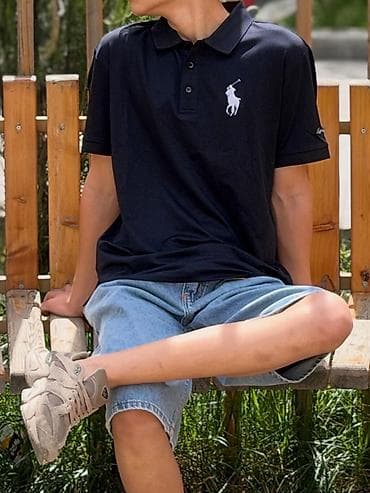 polo одежда: Мужское поло, тёмно-синее. - Классический отложной воротник и планка — 2