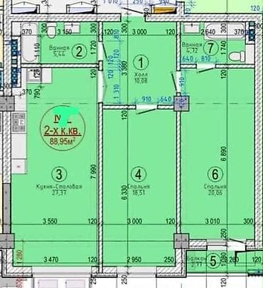 Недвижимость: 2 комнаты, 88 м², Элитка, бульвар Эркиндик Элитка, 7 этаж, ПСО (под самоотделку) — 8