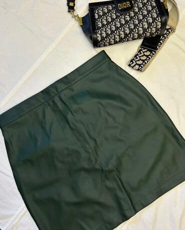 Юбка, Модель юбки: Прямая, Мини, Натуральная кожа, По талии, На запах, С вырезом