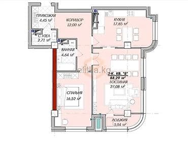 seven development: 2 комнаты, 88 м², Асанбай мкр Элитка, 6 этаж — 5