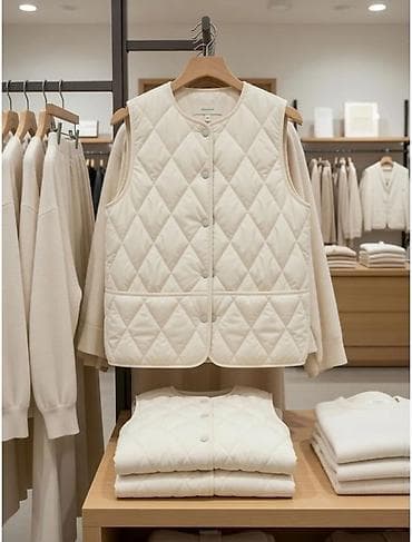 Атайын кийим: Стеганый женский жилет без воротника - Лаконичный дизайн: круглая — 3