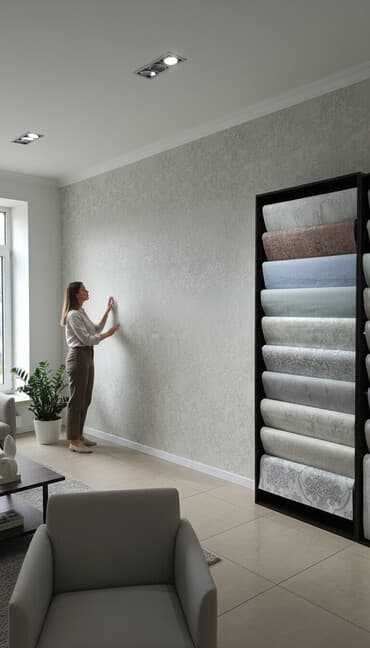 абой для дома: Представлены рулоны обоев различных оттенков серого и бежевого цветов — 1