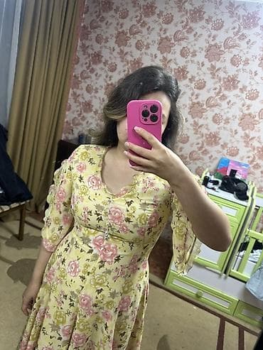 Айымдардын кийими: Күнүмдүк көйнөк, Made in KG, Жай, Узун модель, Шифон, Футляр, M, L — 4
