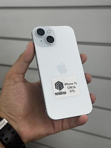 телевон айфон: IPhone 15, Б/у, 128 ГБ, Белый, Защитное стекло, Чехол, В рассрочку, 97 % — 1