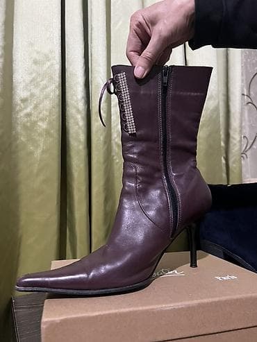 Ботинки и ботильоны: Женские ботильоны на шпильке - Материал: натуральная кожа - Цвет — 1