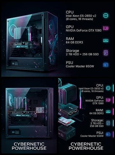 cree: Компьютер, ядер - 8, ОЗУ 64 ГБ, Для работы, учебы, Б/у, Intel Xeon, NVIDIA GeForce GTX 1080, HDD + SSD — 1