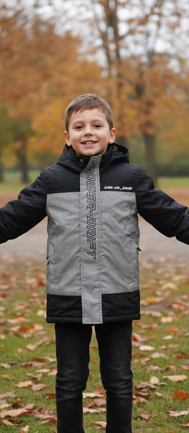 плащ дождовик: Детская куртка - Цвет: серо‑черный с контрастными неоновыми — 1