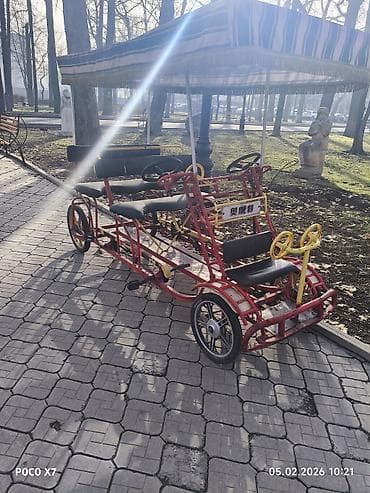 Детские самокаты: Семейный педальный веломобиль с тентом - Четырёхколёсный, удлинённая — 2