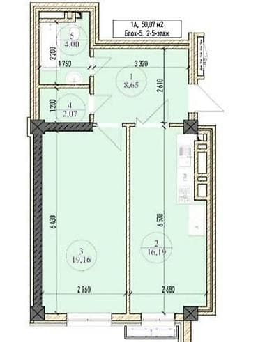 49: 2 комнаты, 50 м², Асанбай мкр Элитка, 13 этаж, ПСО (под самоотделку) — 1
