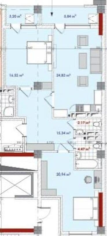 3 комнатные квартиры продажа: 3 комнаты, 93 м², Элитка, 6 этаж, ПСО (под самоотделку) — 11