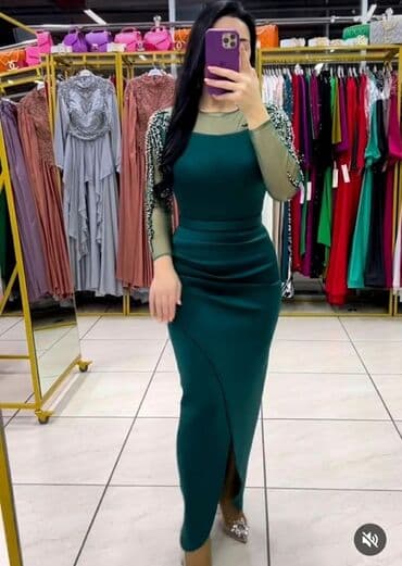 платье с пайетками большого размера: Вечернее платье, Русалка, Длинная модель, С рукавами, Камни, 4XL — 1