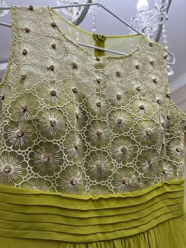 зеленое платье большого размера: Вечернее платье, Коктейльное, Длинная модель, Шифон, Без рукавов, Камни, S, M — 3