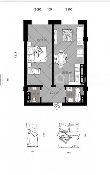 art square: 1 комната, 50 м², Элитка, 2 этаж, Готовая ПСО (под самоотделку) — 1