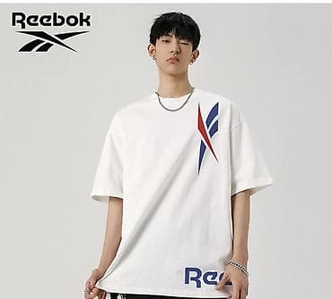 Футболка Reebok, унисекс - Дизайн: фирменные логотипы Reebok в синем