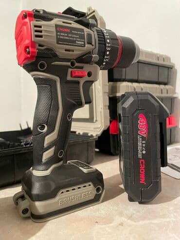 строительные инструменты продажа: Шуруповёрт аккумуляторной бесщеточной Crown, Тип двигателя — 1