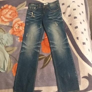 denim tears: Джинсы мужские из плотного денима синего цвета с эффектом потертостей — 2