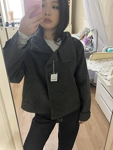 болеро одежда: Укороченное пальто/жакет из плотной шерстяной ткани, темно‑серый — 4