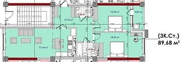 erl group: 3 комнаты, 89 м², Асанбай мкр Элитка, 6 этаж, ПСО (под самоотделку) — 2