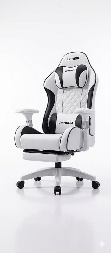 игровое коесло: Игровое кресло, С колесиками, цвет - Белый, Экокожа — 1