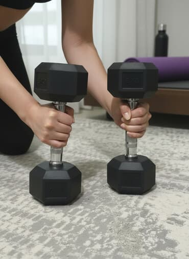 гантели для начинающих дома: Пара гантелей шестигранных 5 кг - Вес: по 5 кг каждая (маркировка 5 — 1