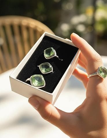 малахит зелёный: Серебряные серьги, Проба 925, Аметист, Женские, Новый — 2