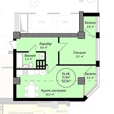 квартира гагарин: 1 комната, 46 м², Элитка, 6 этаж, Готовая ПСО (под самоотделку) — 3