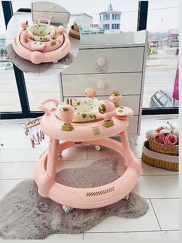 Детские ходунки 2-в-1 (прогулка/игровой центр), цвет розовый. -