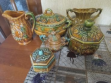 Набор декоративной керамики в ретро-стиле - Рельефная глазурованная
