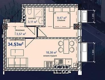 Недвижимость: 2 комнаты, 34 м², Элитка, 2 этаж, Готовая ПСО (под самоотделку) — 4