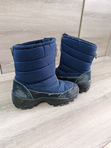 трекинговый обувь: Детские зимние ботинки синего цвета с рельефной подошвой — 4