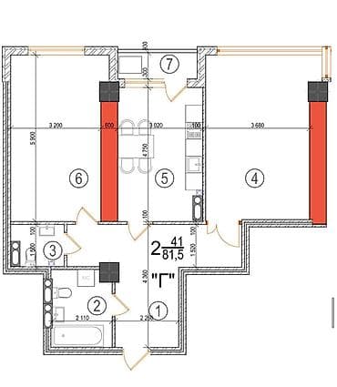 elegance stroy: 2 комнаты, 8105 м², Элитка, 11 этаж, ПСО (под самоотделку) — 2